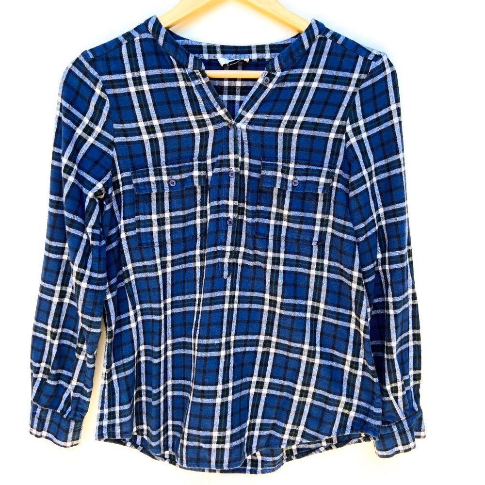 Joie Blue Black Green Plaid Popover Flannel Long Sleeve Button Up Shirt